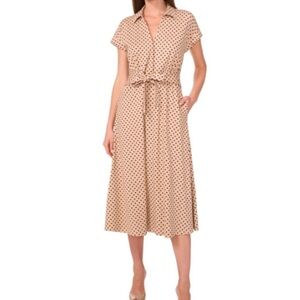 MSK Beige Polka Dot Midi Dress
